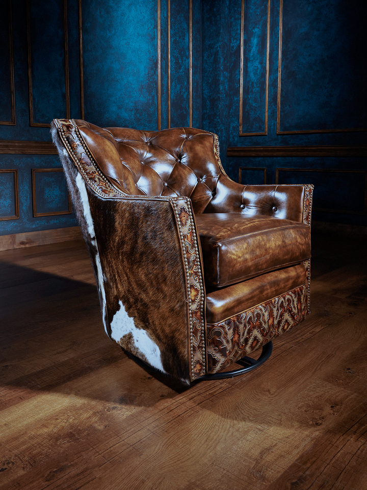 Rustic Ranch Leather Swivel Chair