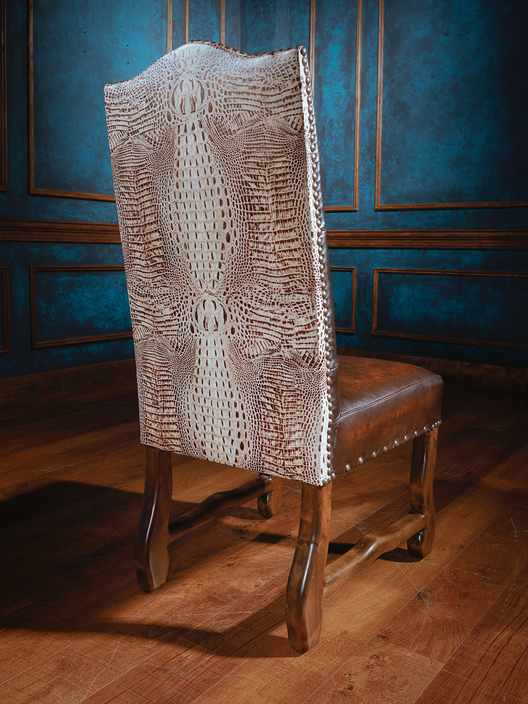 Crocodile Ivory Gold Leather Dining Chair
