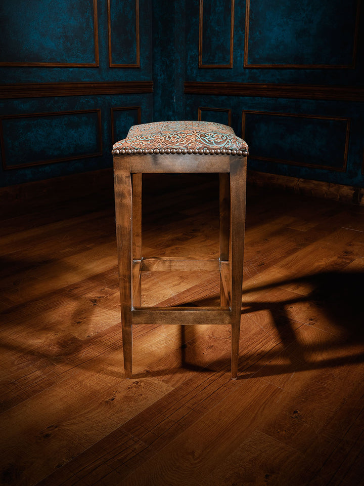 Cowboy Tooled Western Leather Saddle Stool