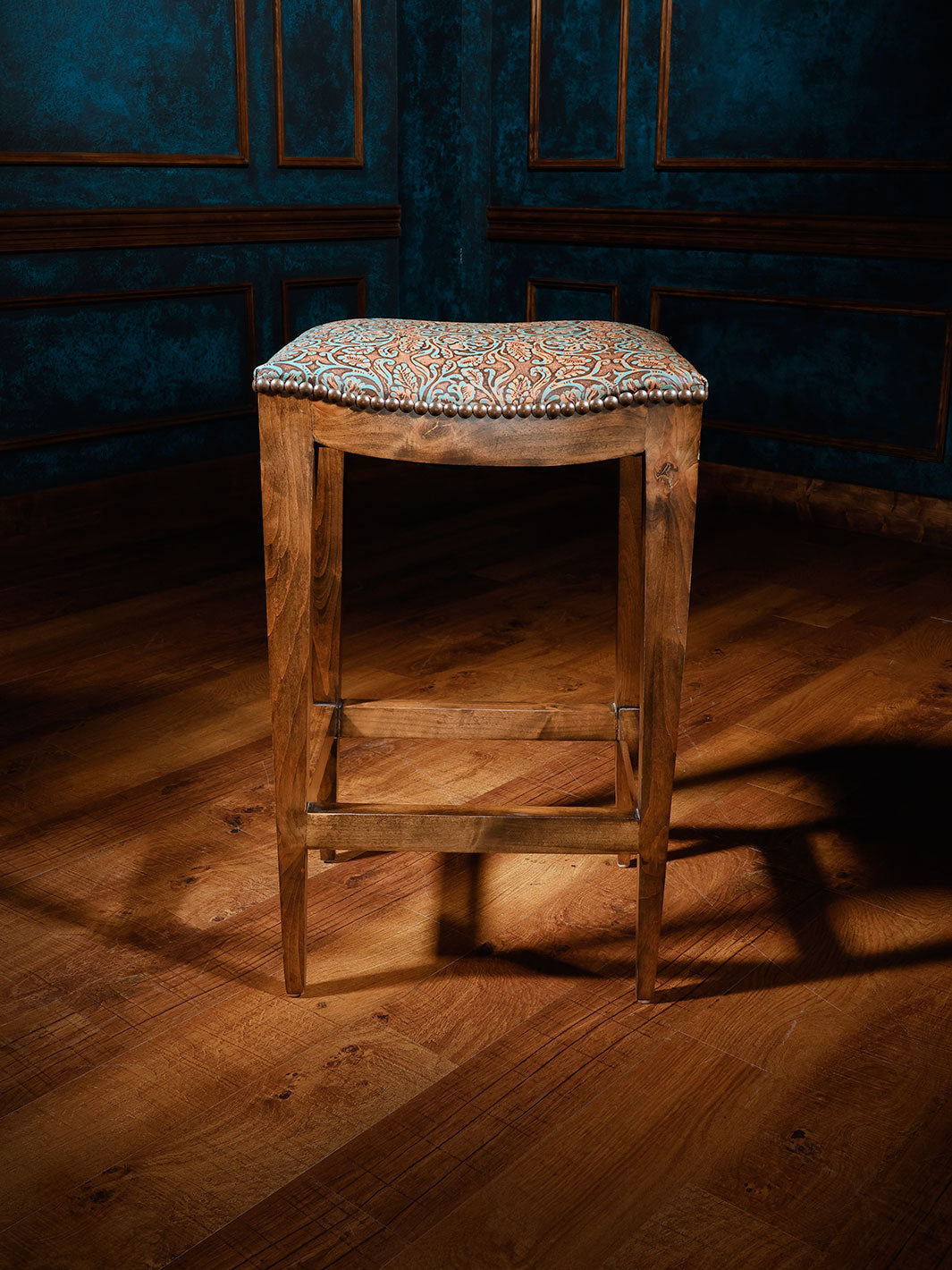 Cowboy Tooled Western Leather Saddle Stool