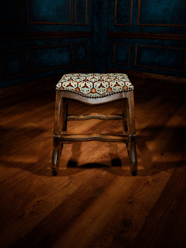 Western Stanley Tooled Leather Saddle Stool