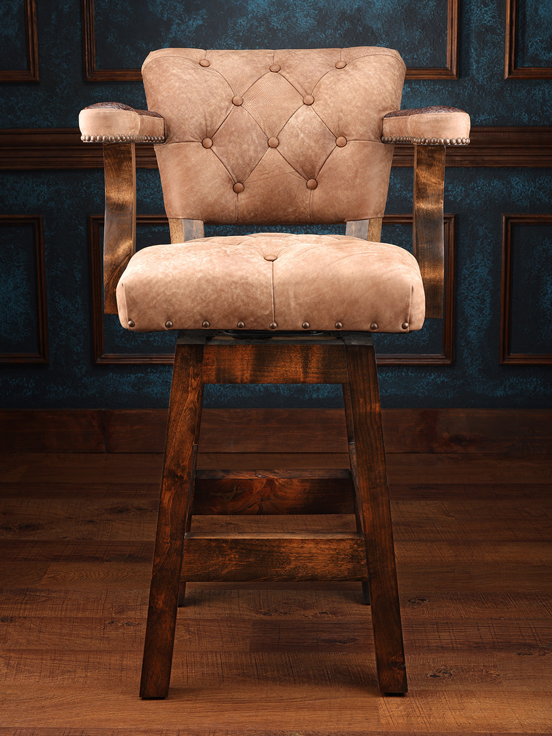 high end western barstool with tooled leather