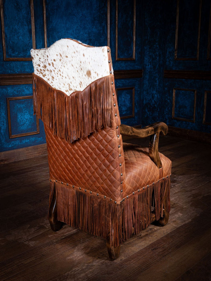 Cowhide Fringe Frontier Quilted Leather Armchair