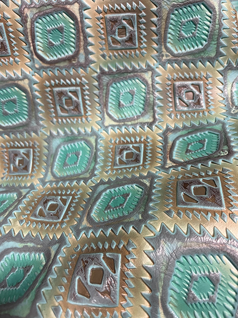 Aztec CYAN HAND PAINTED material sample