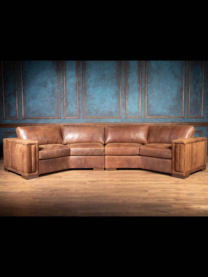 Brown Sycamore Laced Leather Sectional Sofa