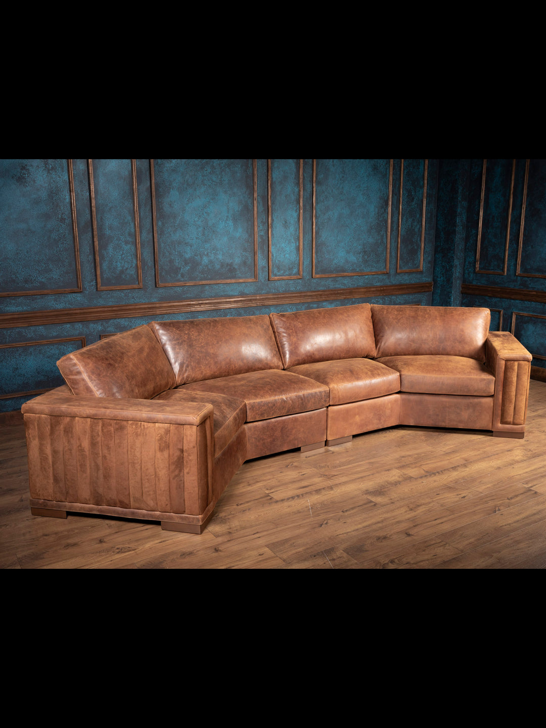 Brown Sycamore Laced Leather Sectional Sofa