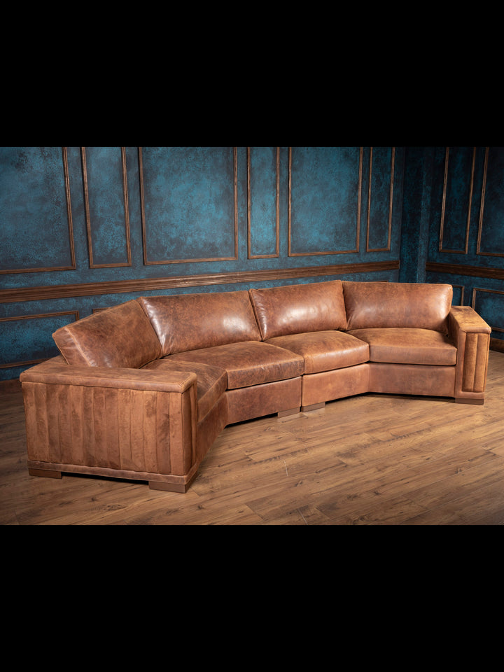 Brown Sycamore Laced Leather Sectional Sofa