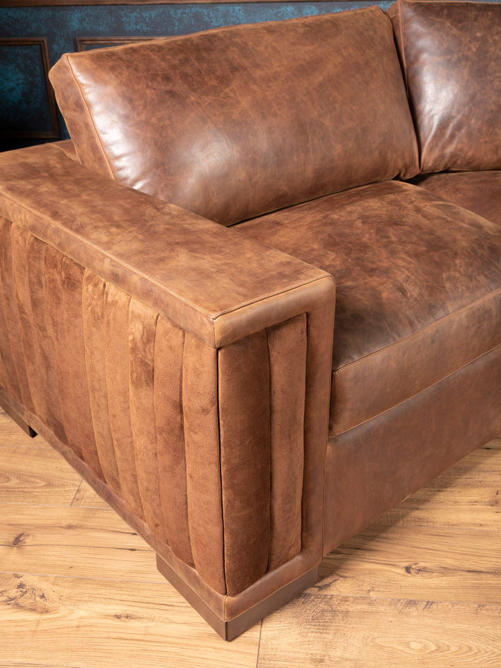 Brown Sycamore Laced Leather Sectional Sofa