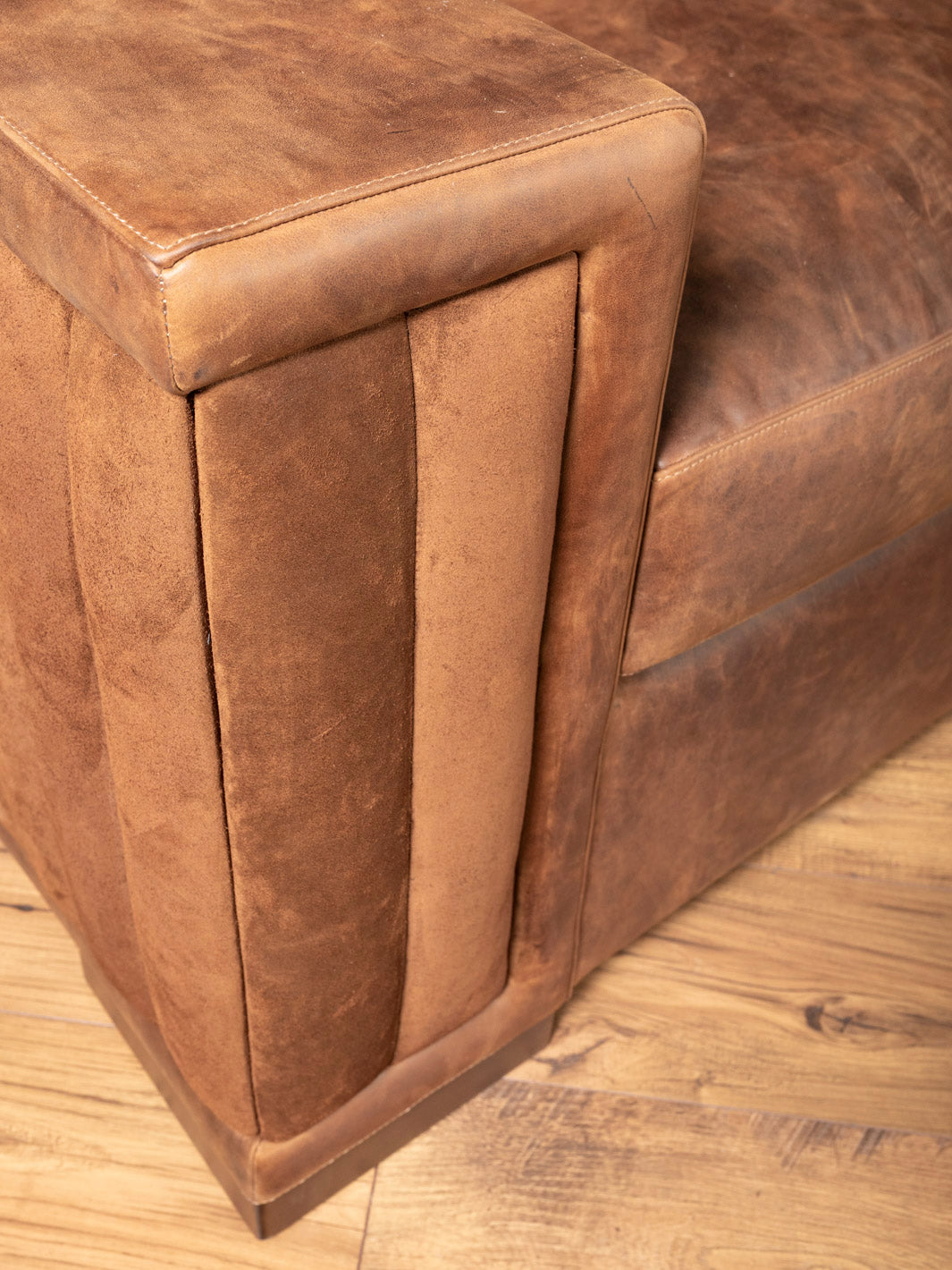 Brown Sycamore Laced Leather Sectional Sofa