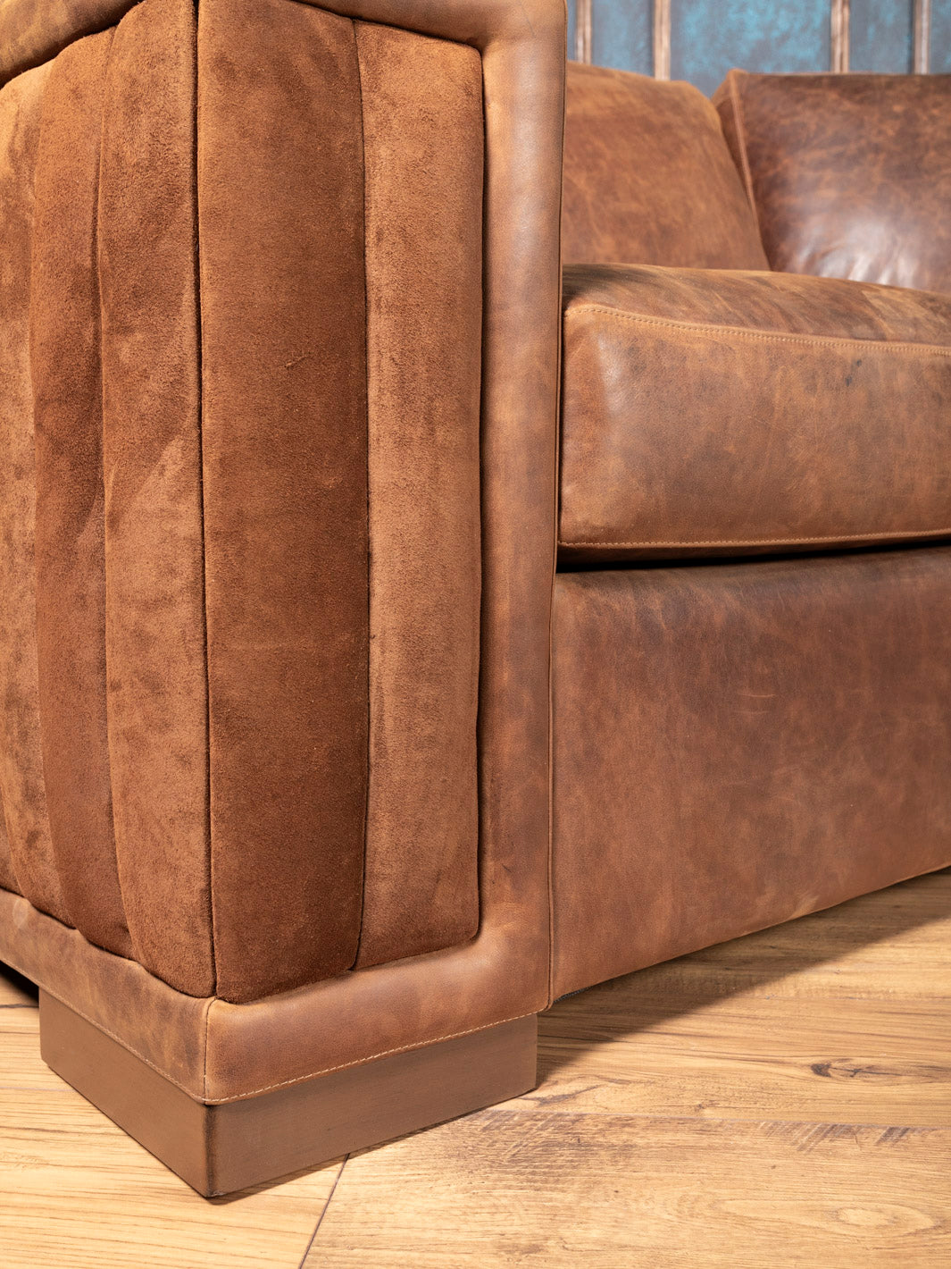 Brown Sycamore Laced Leather Sectional Sofa