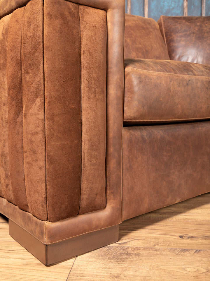 Brown Sycamore Laced Leather Sectional Sofa
