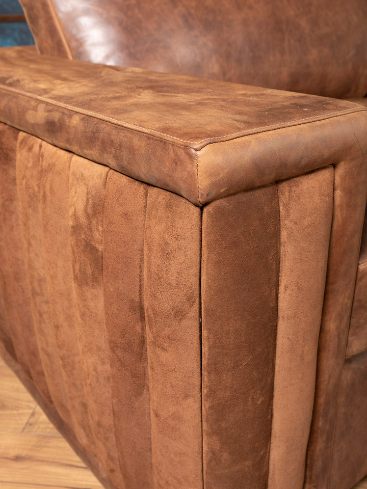 Brown Sycamore Laced Leather Sectional Sofa