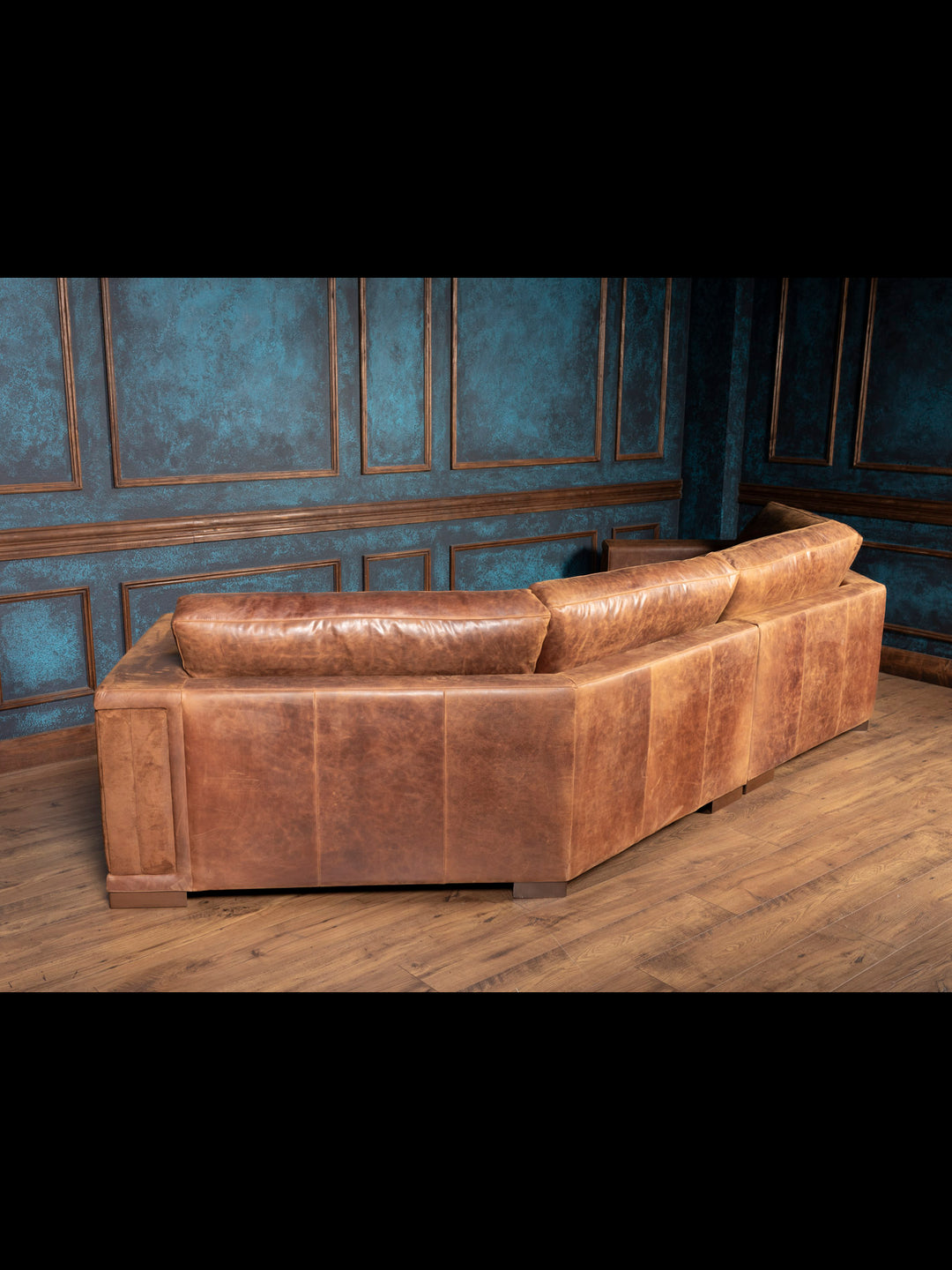 Brown Sycamore Laced Leather Sectional Sofa