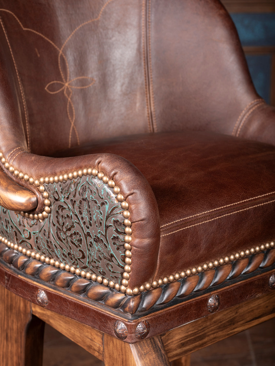 Burning Bronze Leather Bar Stool