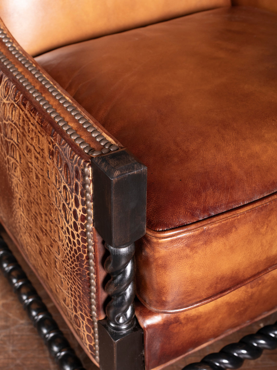 Burnished Boot Stitch Leather Accent Chair