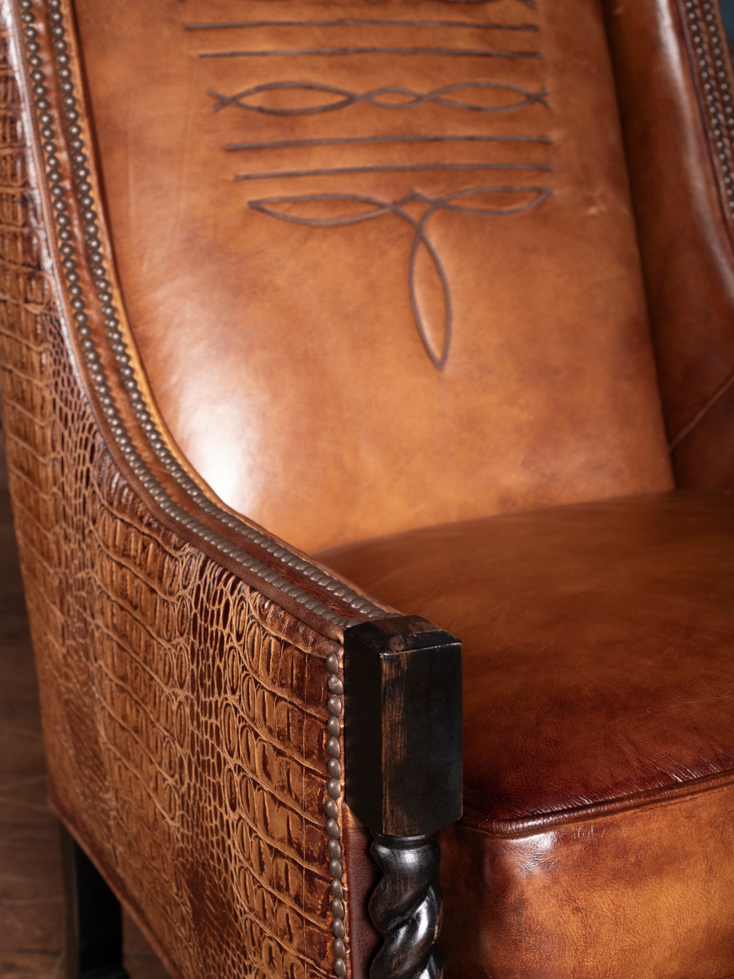 Burnished Boot Stitch Leather Accent Chair