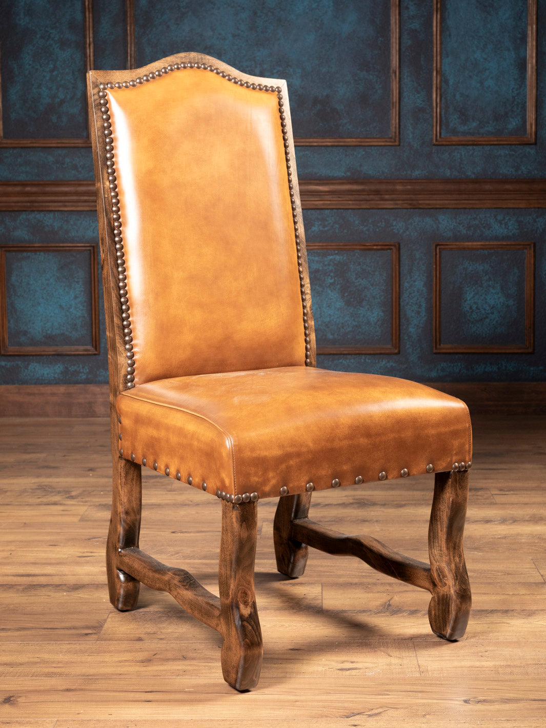 Brown leather dining chair