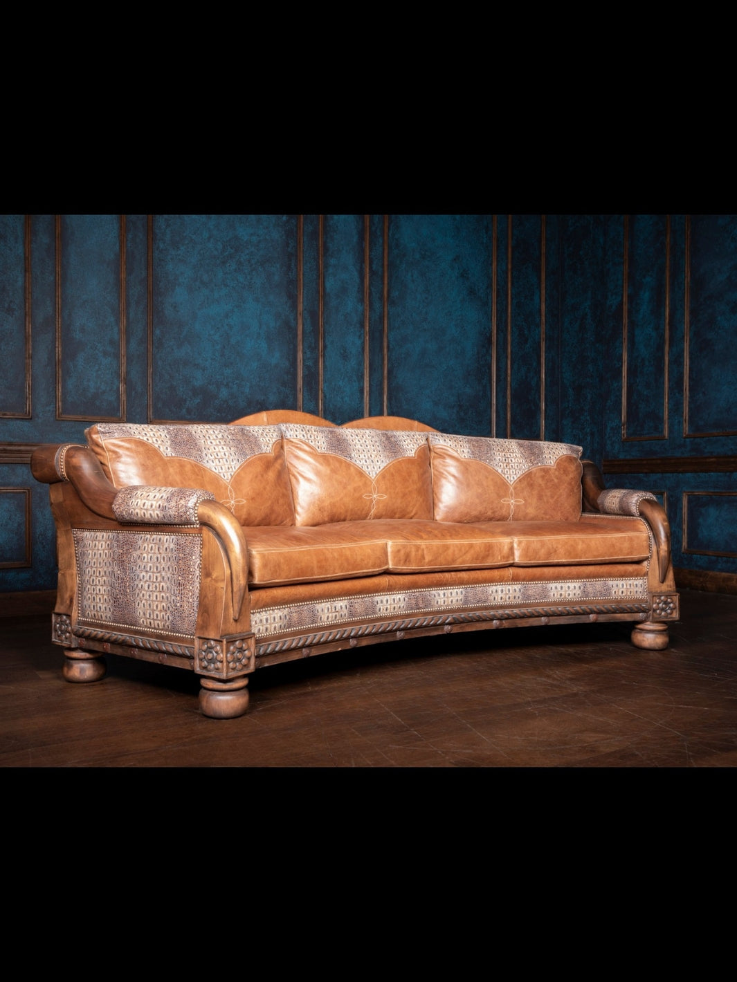 Caramel Croc Leather Cattle King Sofa