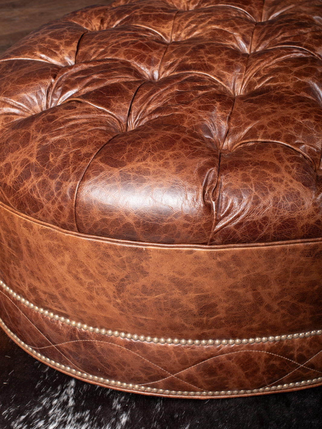 Caramel Tufted Oval Ottoman