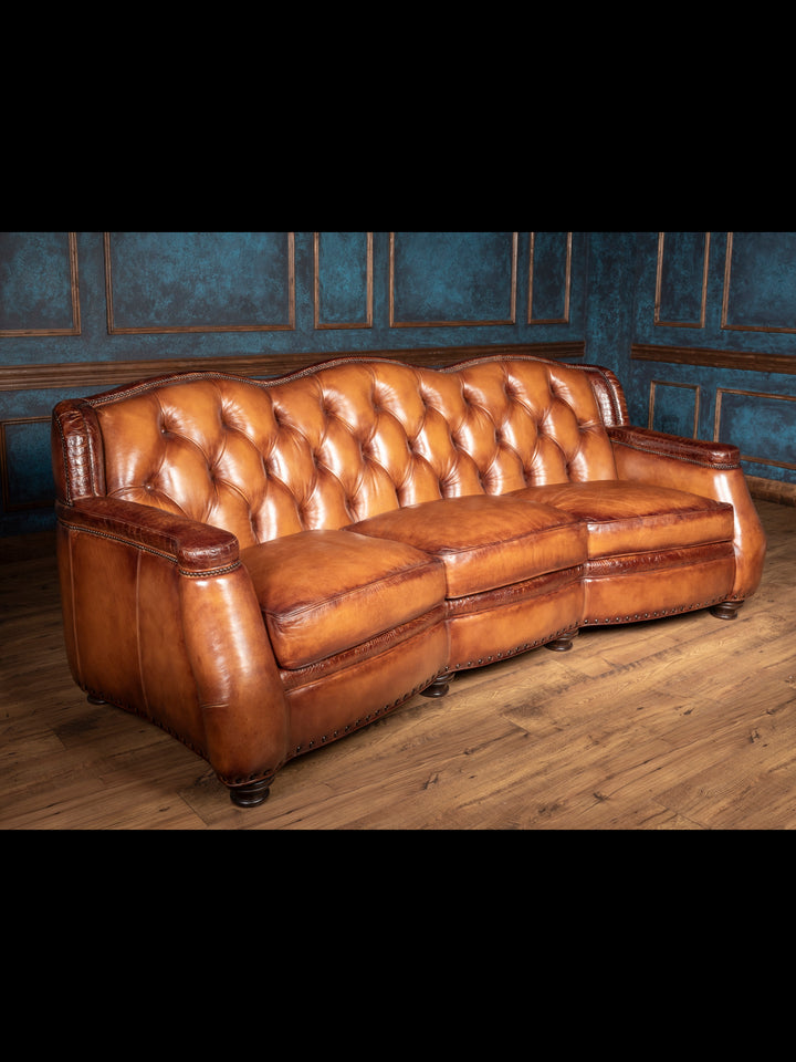 Chestnut Leather Sofa with Croc Accent