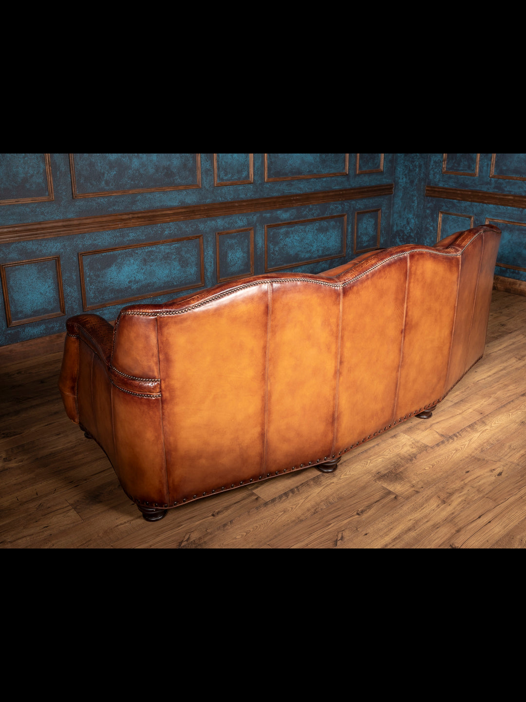 Chestnut Leather Sofa with Croc Accent