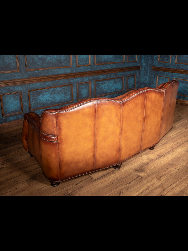 Chestnut Leather Sofa with Croc Accent