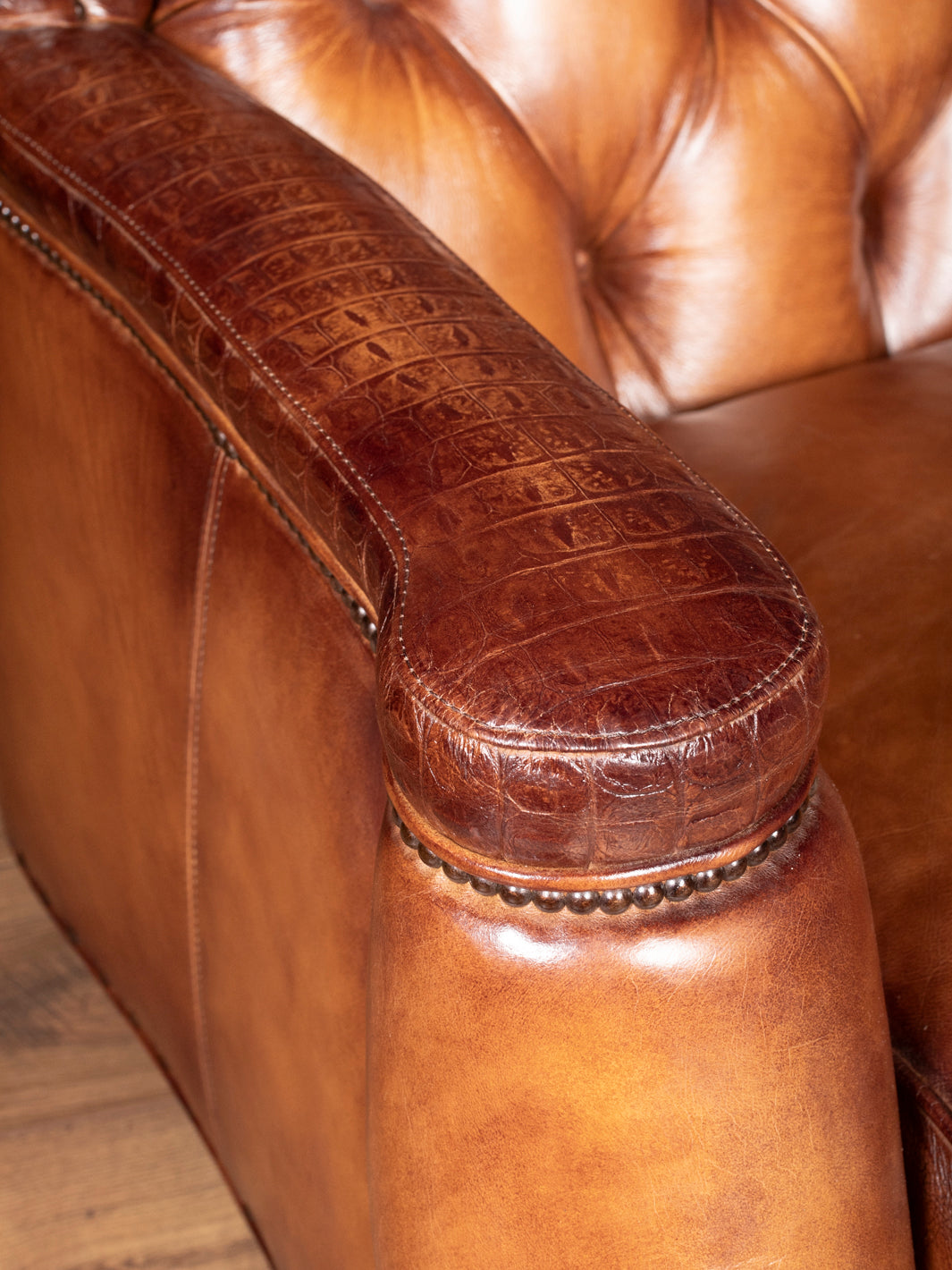 Chestnut Leather Sofa with Croc Accent