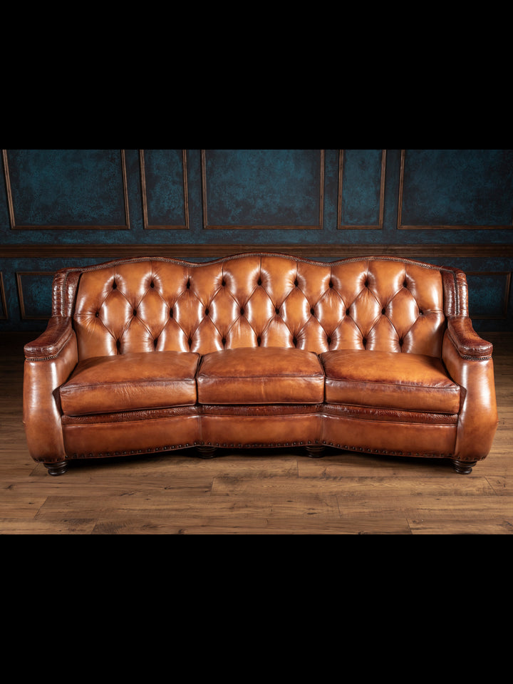 Chestnut Leather Sofa with Croc Accent