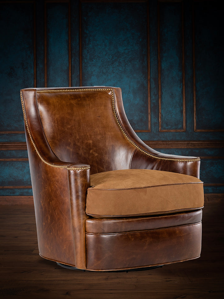 Chocolate Nubuk Leather Swivel Chair