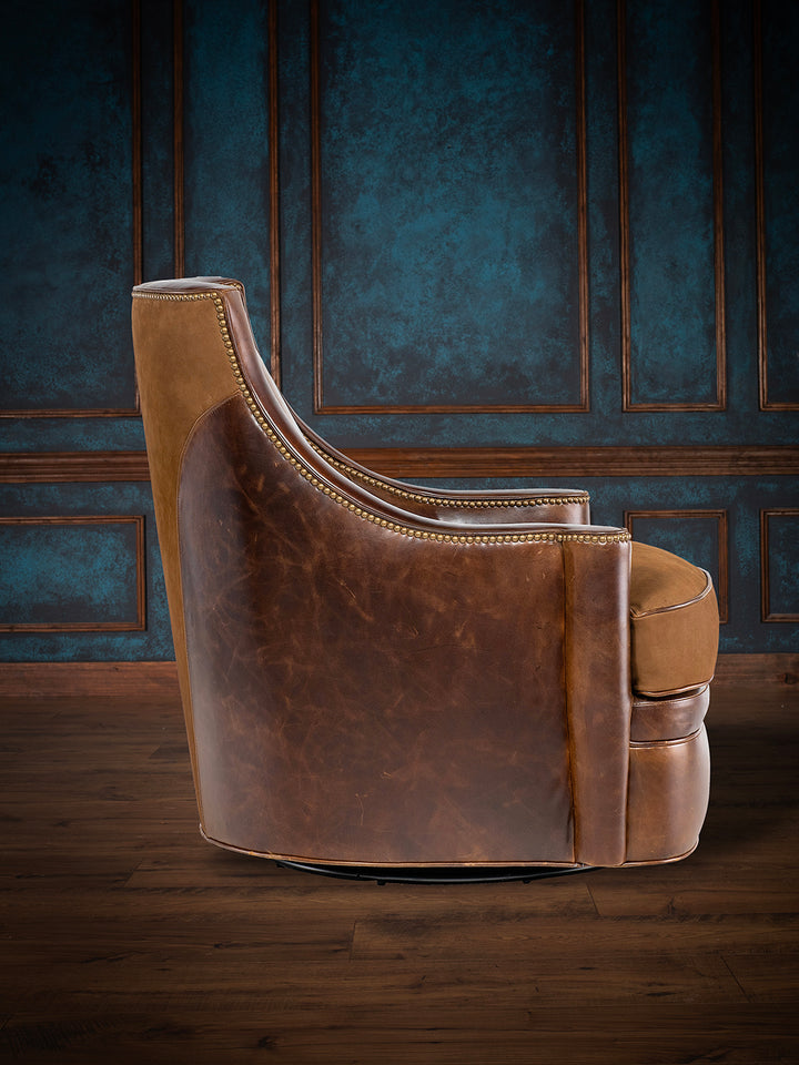 Chocolate Nubuk Leather Swivel Chair