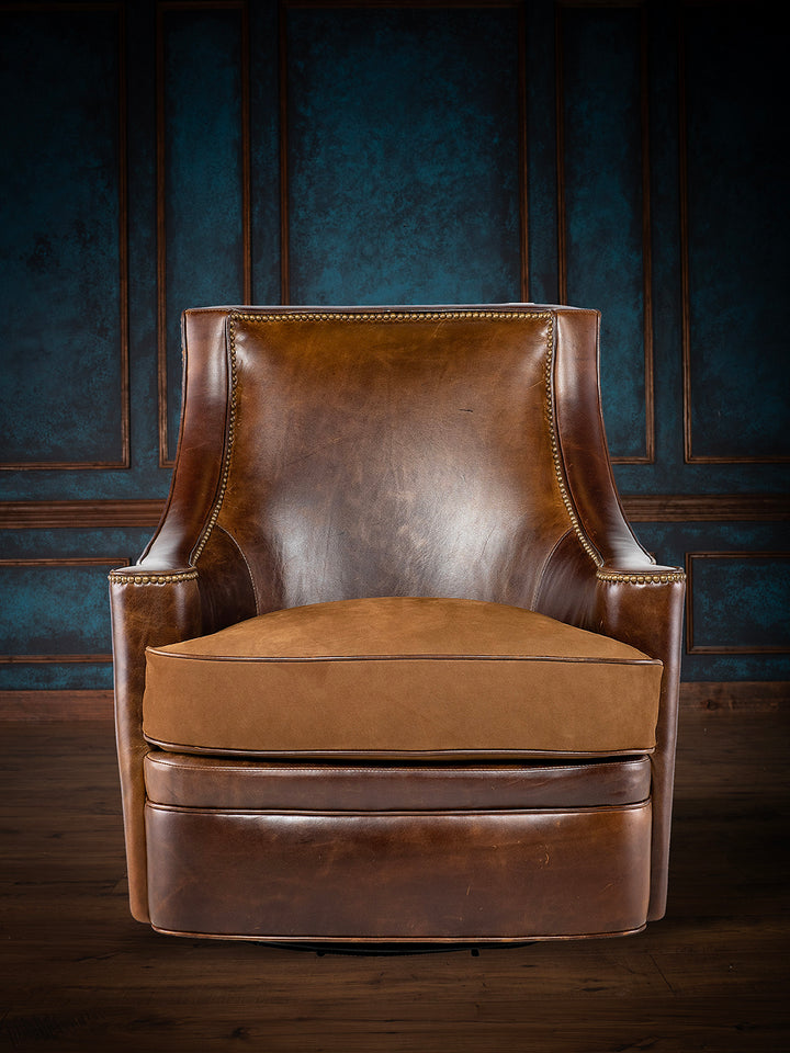 Chocolate Nubuk Leather Swivel Chair