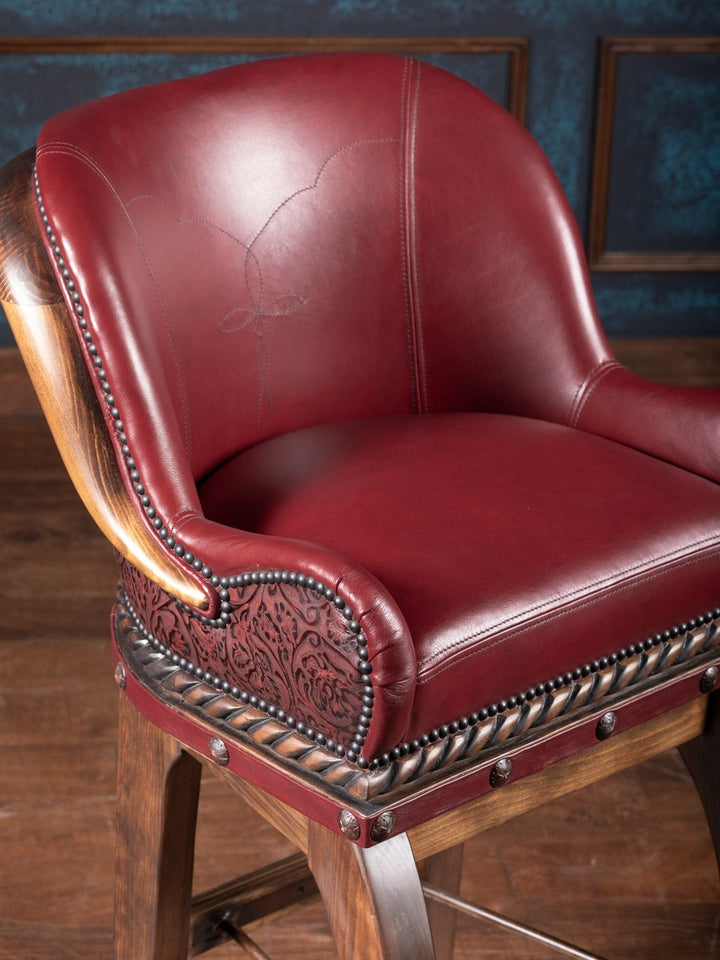 Cowboy Red Leather Bar Stool