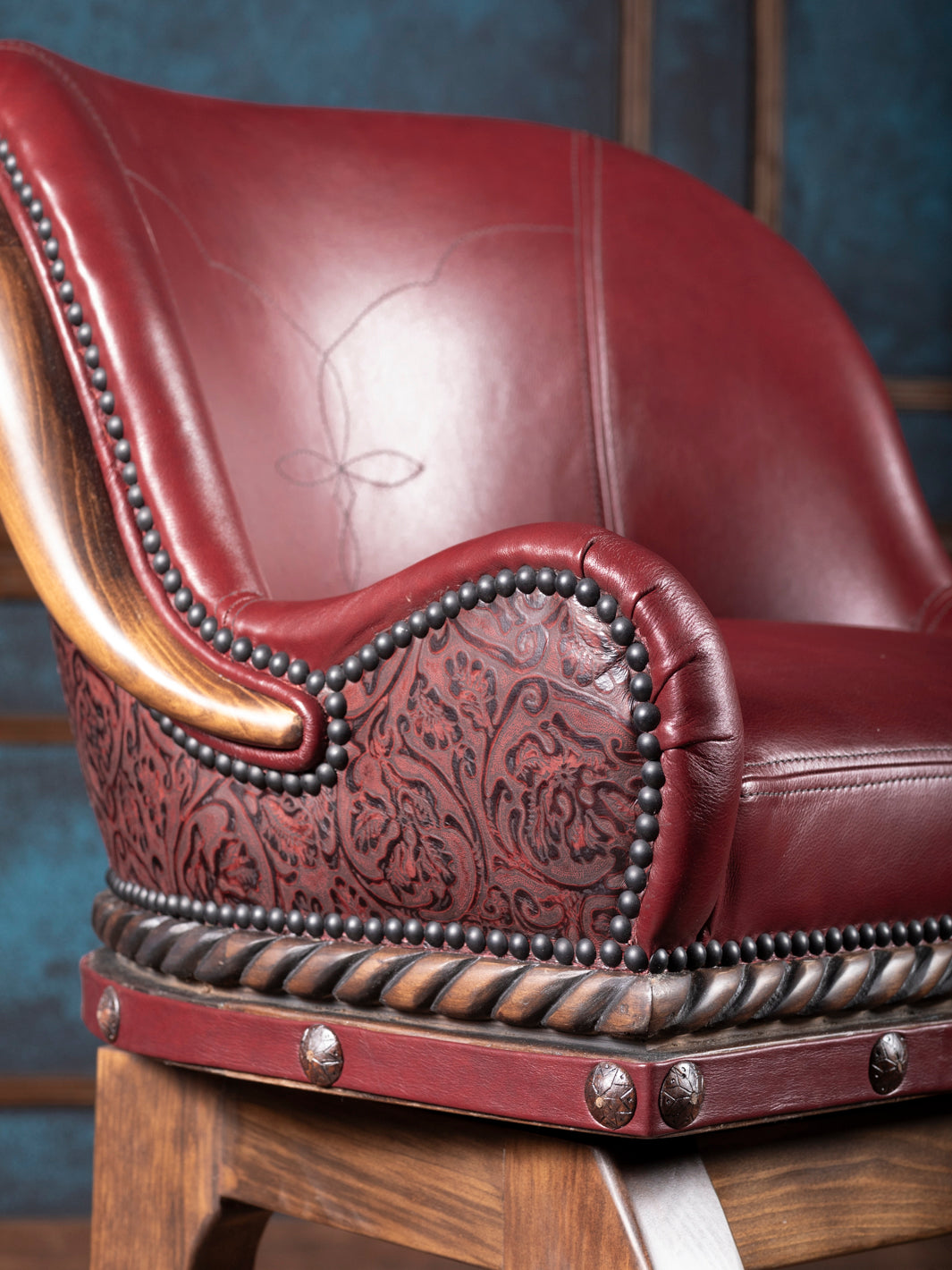 Cowboy Red Leather Bar Stool