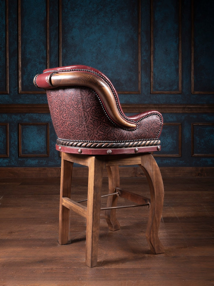 Cowboy Red Leather Bar Stool