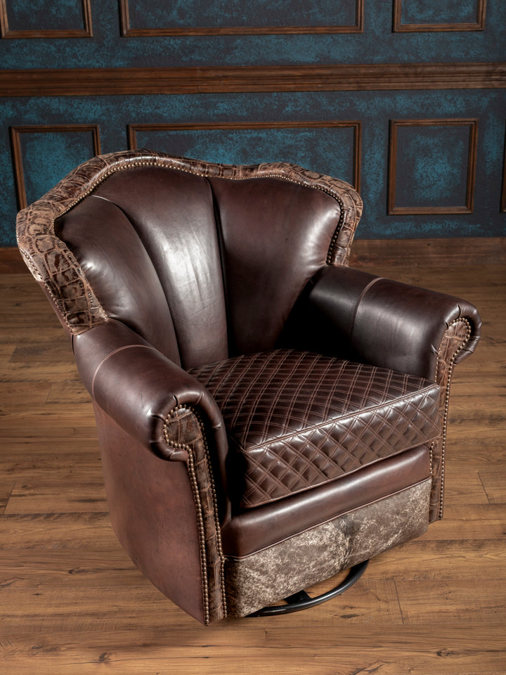 Diamond Stitch Leather Puma Swivel Chair