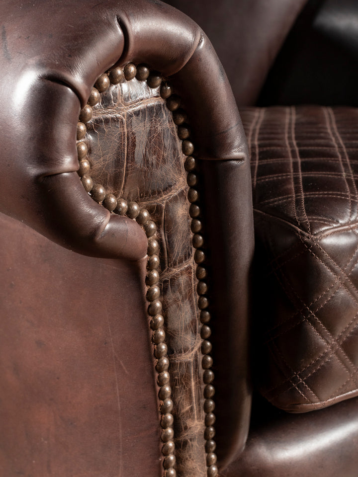 Diamond Stitch Leather Puma Swivel Chair