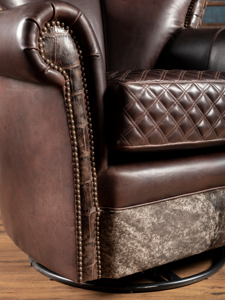 Diamond Stitch Leather Puma Swivel Chair