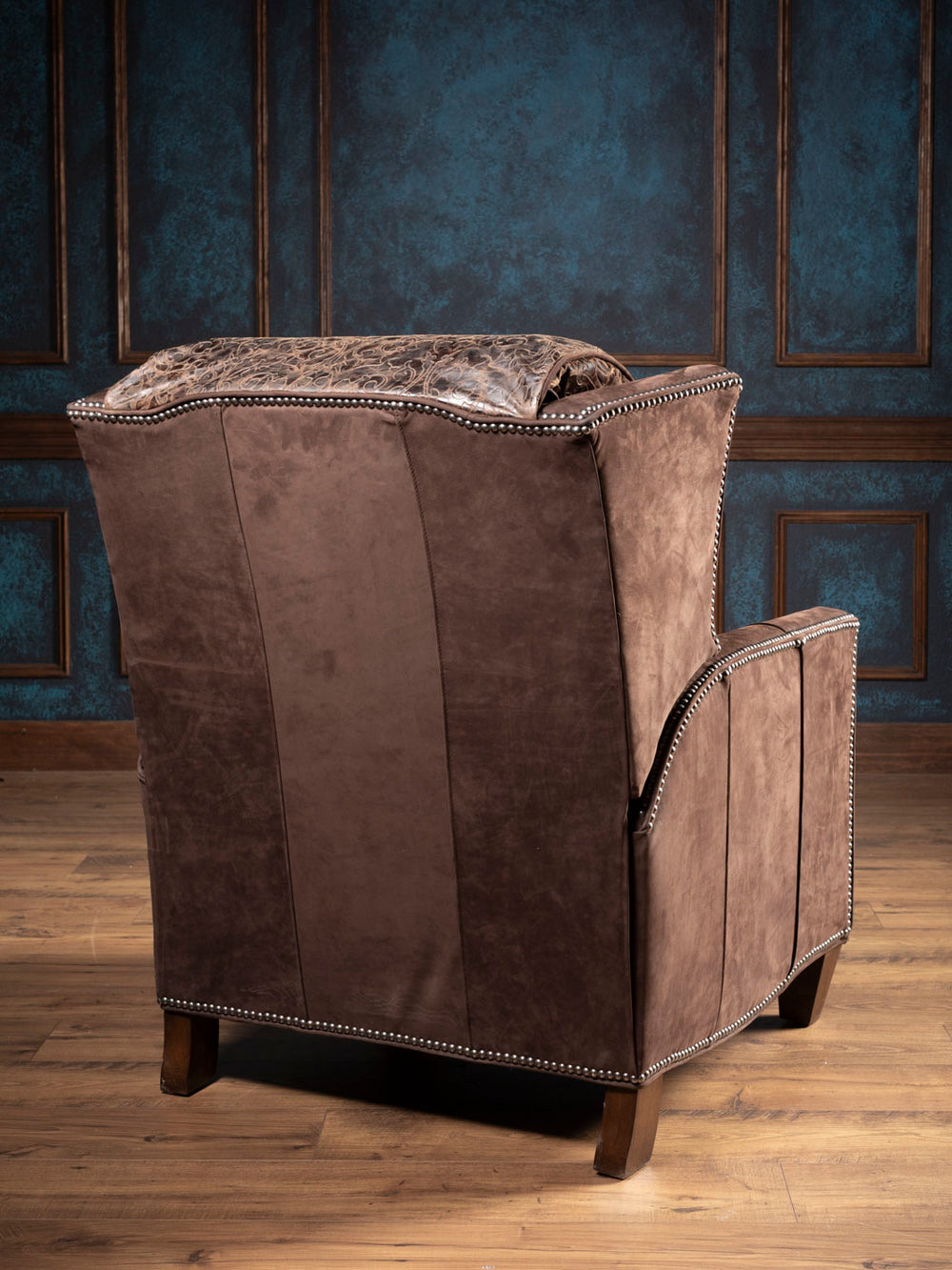 Rustic recliner back with rich brown leather