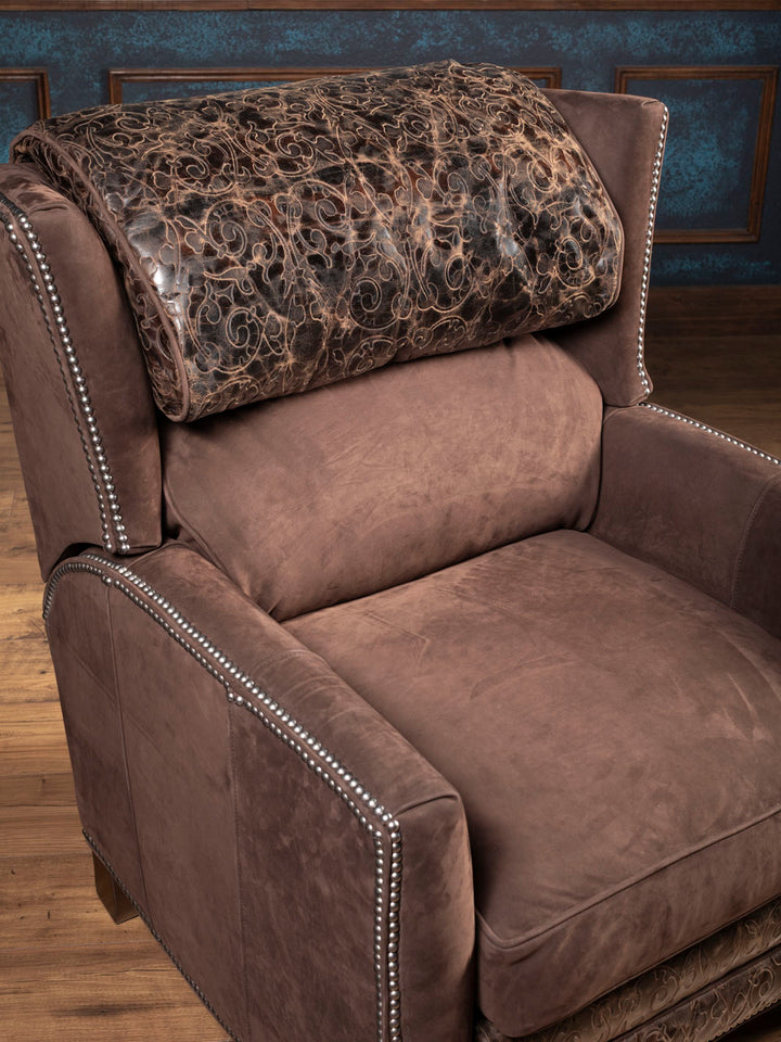 Brown leather recliner seat cushion and inside back