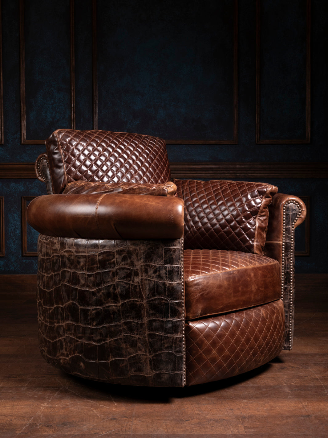 Jumbo Crocodile Leather Snug Swivel Chair