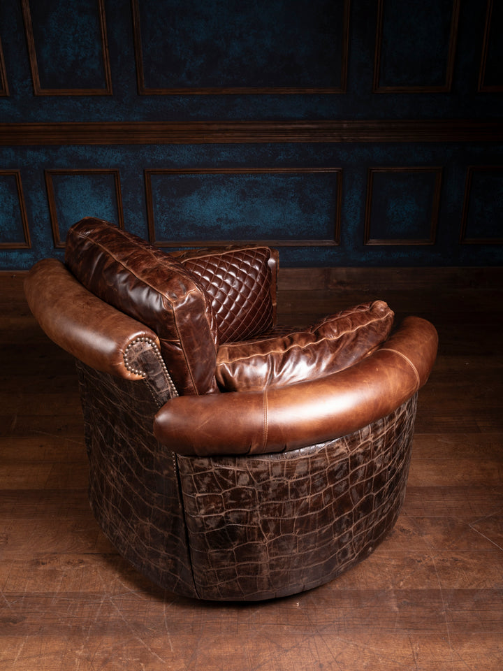 Jumbo Crocodile Leather Snug Swivel Chair