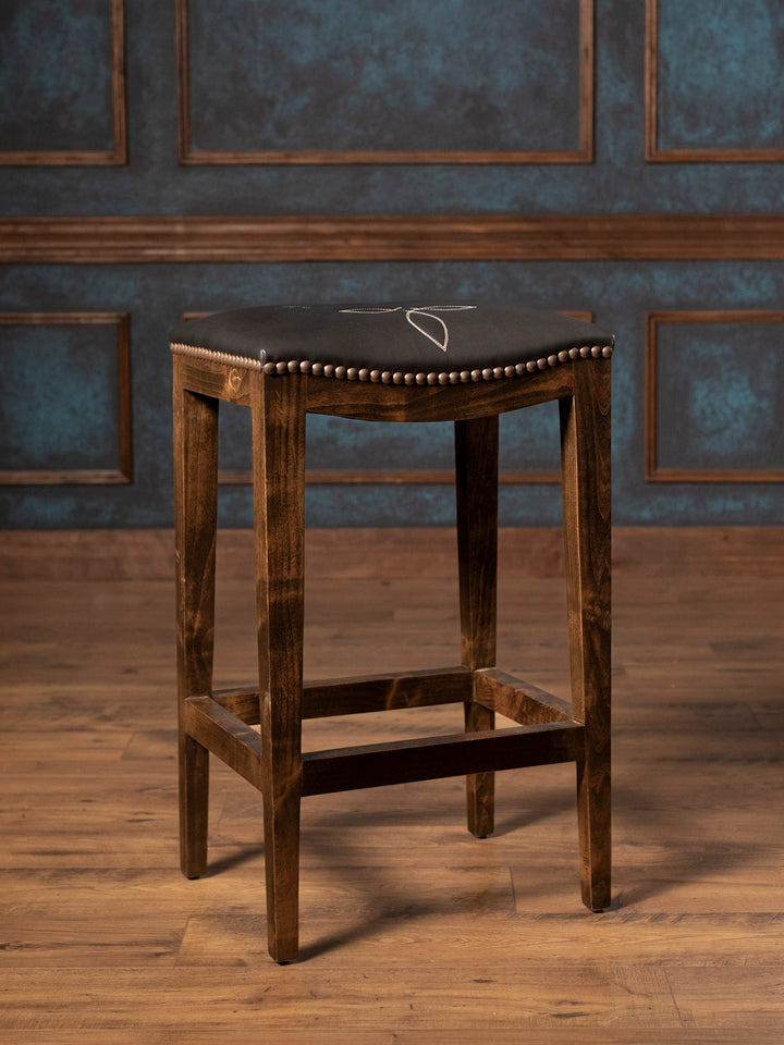 Midnight Black Leather Boot Stitch Saddle Stool
