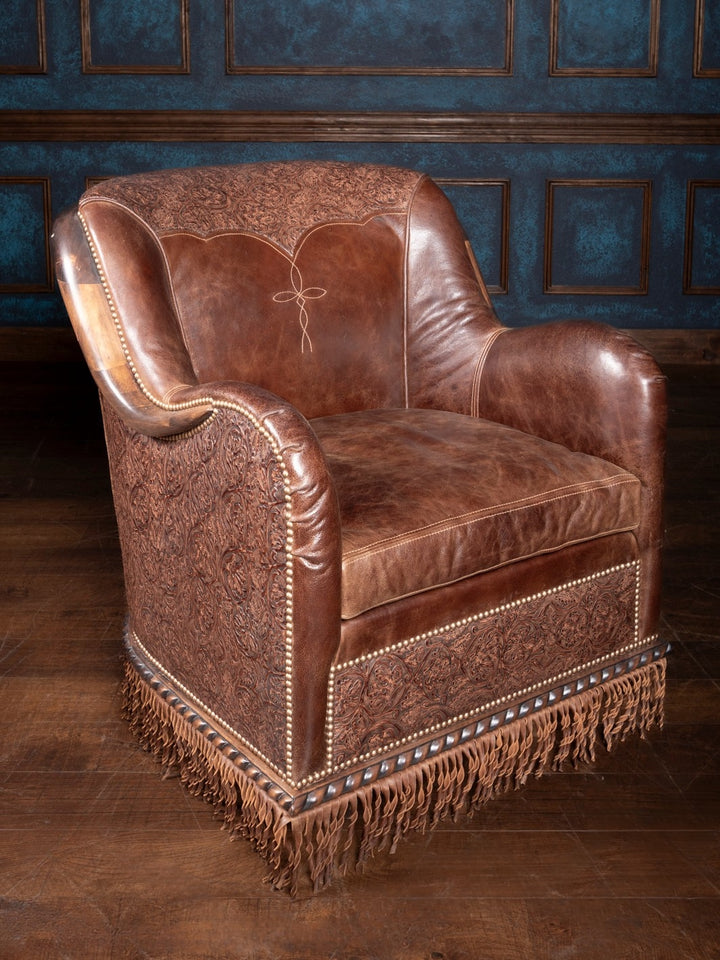 Mustang Leather Fringe Swivel Chair