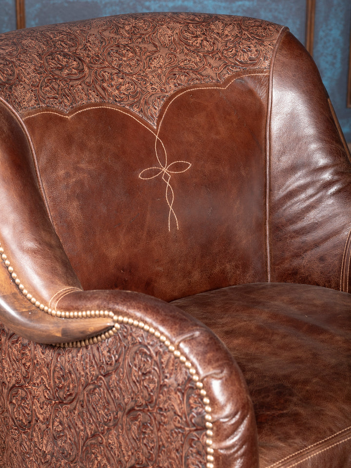 Mustang Leather Fringe Swivel Chair