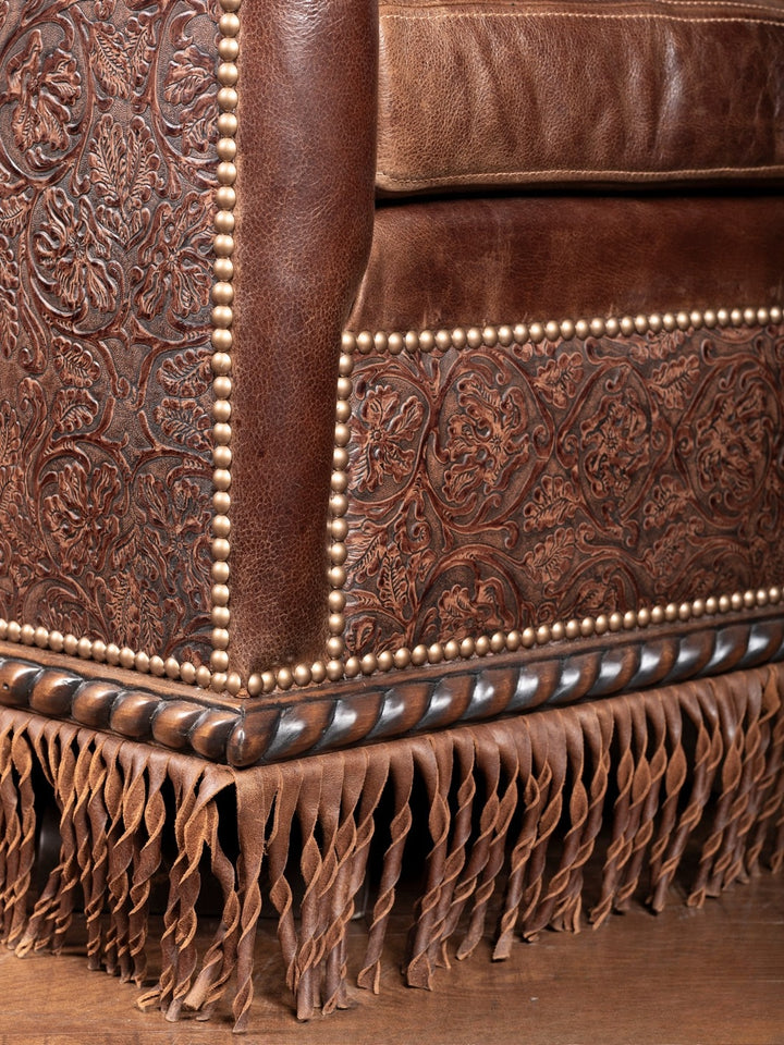 Mustang Leather Fringe Swivel Chair