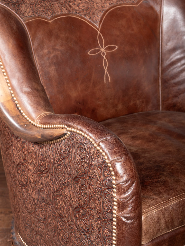 Mustang Leather Fringe Swivel Chair