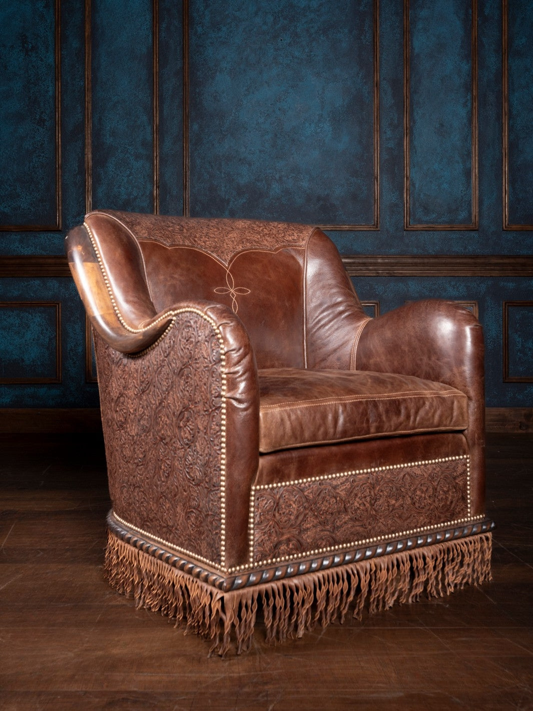 Mustang Leather Fringe Swivel Chair