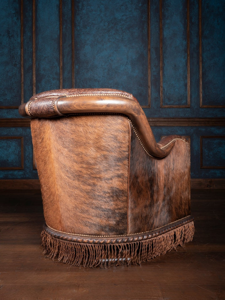 Mustang Leather Fringe Swivel Chair