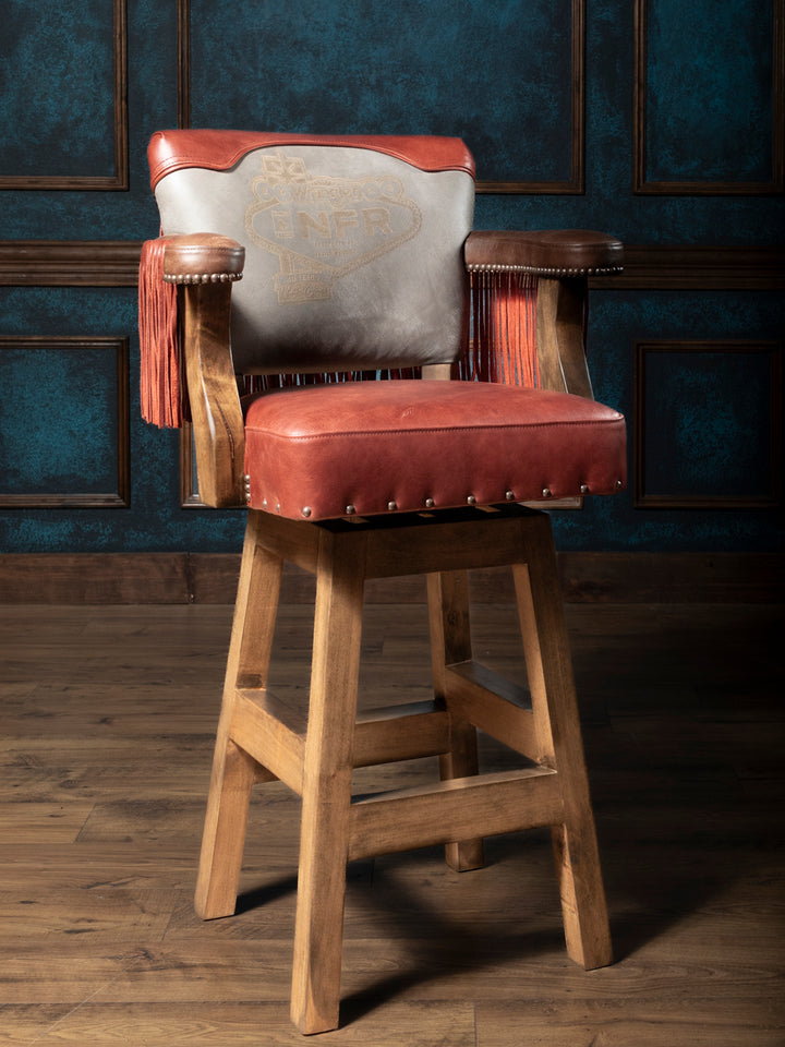Pro Rodeo Fringe Leather Swivel Bar Stool - 40th NFR Anniversary Edition