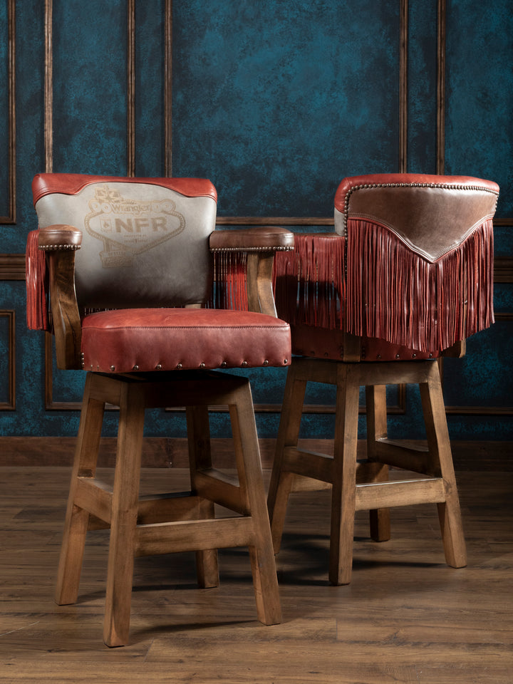 Pro Rodeo Fringe Leather Swivel Bar Stool - 40th NFR Anniversary Edition